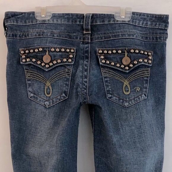 Revolution Jeans, distressed rivet studs. Size 11 / 12. Wide leg flare Boho - Picture 3 of 10